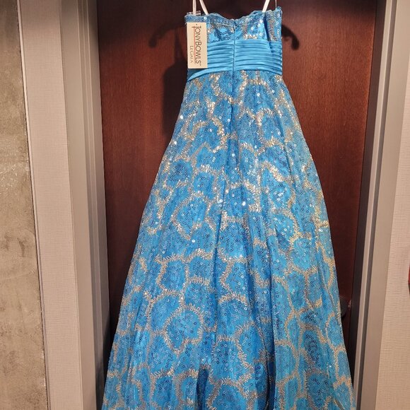 Tony Bowls 112547 Turquoise Sequin Size 2 Prom Dress - Picture 5 of 8
